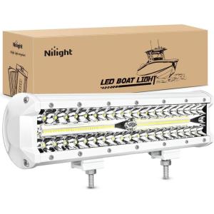 imageNilight Led Light Bar 12Inch 300W Triple Row Flood Spot Combo 30000LM Bar Driving Boat Lighting Led Off Road Lights for Trucks2 Years WarrantyWhite Shell with White Light