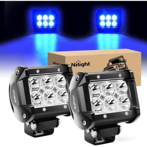 imageNilight Led Pods 2Pcs 18W 1260LM Spot Off Road Lights Super Bright Driving Fog Boat Lamp Work Lighting Bar for Trucks Van Camper Wagon Car Pickup Golf Cart ATV UTV SUV Boat 4x4Blue