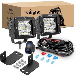 imageNilight Marine LED Light Pods Navigation Lights 2PCS 3 Inch White Spot Flood Combo Ponton Boat Deck Dock Lighting for Night Fishing Ttop Stern Yacht Port Sailboat Trucks TractorsLed Pods mounting Wiring for Polaris Ranger