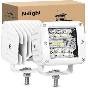 imageNilight Marine LED Light Pods Navigation Lights 2PCS 3 Inch White Spot Flood Combo Ponton Boat Deck Dock Lighting for Night Fishing Ttop Stern Yacht Port Sailboat Trucks TractorsWhite Shell White Light