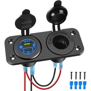 imageNilight QC 30 Dual USB Charger and Cigarette Lighter Socket PreWired 12V24V with Cigar Power for Cars TrucksType C USB Socket