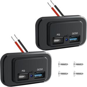 imageNilight Quick USB Outlet Socket 12V 24V Dual USBs Connector 5V 48A Car Outlets with Waterproof Cover Rotating Cap LED Light for Cars Trucks Motorcycle RVs Campers2Pcs USBPD Type C