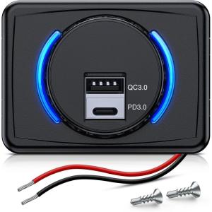 imageNilight Quick USB Outlet Socket 12V 24V Dual USBs Connector 5V 48A Car Outlets with Waterproof Cover Rotating Cap LED Light for Cars Trucks Motorcycle RVs CampersUSBPD Type C