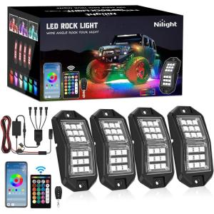 imageNilight RGB LED Rock Lights Kit 8 pods Underglow Neon Multicolor with Bluetooth App Control Music Mode IP68 Exterior Wheel Well Party Lamp for ATV UTV Golf Cart Truck Boat RVRGB 18LED