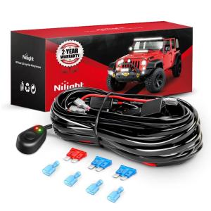 imageNilight Remote Wiring Harness for LED Light Bar Wireless Strobe Flash Work Driving Lights 12V 15A 16AWG Controller 5PIN Switch Waterproof Power Relay Blade Fuse2 Leads16AWG2 Lead