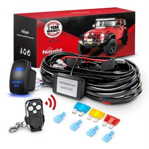 imageNilight Remote Wiring Harness for LED Light Bar Wireless Strobe Flash Work Driving Lights 12V 15A 16AWG Controller 5PIN Switch Waterproof Power Relay Blade Fuse2 Leads14AWG1 Lead Remote Flash 5PIN Switch