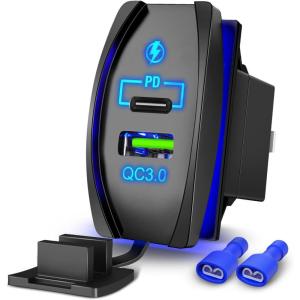imageNilight Rocker Switch Style USB Outlet Socket Fits Panel 42A PD Type C and QC 30 12V 24V Fast Socket Dual Outlets Port for Cars Boats Trucks RVsType C  USB