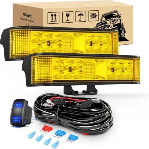imageNilight Side Shooter LED Light Bar 2PCS 65 Inch 60W Flood Spot Beam Combo Fog Driving Pods 16AWG 5Pin Rocker Switch Wiring Harness Kit for Truck ATV UTV Boat60W Amber Side Shooter Light  Wiring Harness