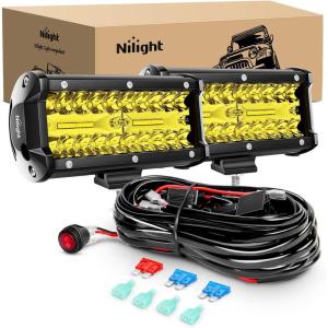 imageNilight Side Shooter LED Light Bar 2PCS 7 Inch Triple Row Spot Flood Combo Yellow Beam Pods with 5Pin Rocker Switch Wiring Harness Kit for Off Road Lighting on Truck SUV ATV UTVYellow Led Pods  Wiring