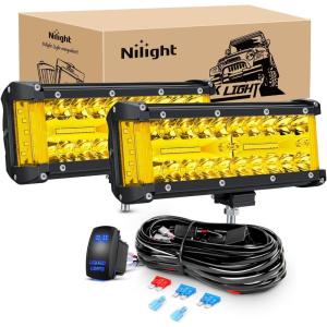 imageNilight Side Shooter LED Light Bar 2PCS 7 Inch Triple Row Spot Flood Combo Yellow Beam Pods with 5Pin Rocker Switch Wiring Harness Kit for Off Road Lighting on Truck SUV ATV UTVYellow Side Shooter Pods  Wiring