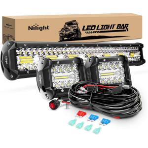 imageNilight Side Shooter LED Light Bar Set 20 Inch Triple Row Spot Flood Combo Lights 2PCS 43quot Pods with 5Pin Rocker Switch Wiring Harness Kit for Truck SUV ATV UTV20Inc Lights2Pcs 4Inch LightsWiring Harness