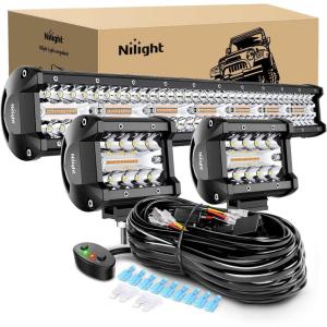 imageNilight Side Shooter LED Light Bar Set 20 Inch Triple Row Spot Flood Combo Lights 2PCS 43quot Pods with 5Pin Rocker Switch Wiring Harness Kit for Truck SUV ATV UTVAmberWhite 6 Modes