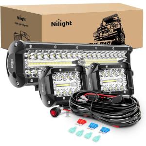 imageNilight Side Shooter Light Bar 12Inch Triple Row Spot Flood Combo Work Off Road Lighting on Truck SUV ATV UTV12Inch lights  4Inch pods Wiring Harness