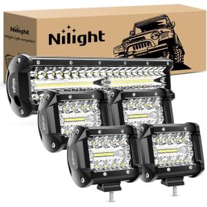 imageNilight Side Shooter Light Bar 12Inch Triple Row Spot Flood Combo Work Off Road Lighting on Truck SUV ATV UTV12Inch lights  4Pcs 4Inch pods