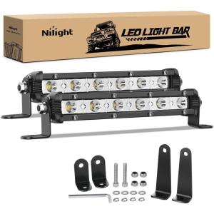 imageNilight Single Row LED Light Bar UltraSlim Spot Pods 2PCS 7 Inch 18W Fog Light Driving Work Roof Bumper Lighting for Offroad 4x4 Trucks Polaris RZR SUV ATV UTV7 Inch Spot 2Pcs Lights