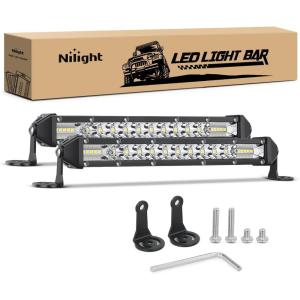 imageNilight Slim LED Light Bar 2PCS 11 Inch 26LED Single Row Spot Flood Combo Fog Driving Work Lighting Roof Bumper Lamp Offroad for 4x4 Trucks SUV ATV UTV11 Inch White Light Ultra Slim