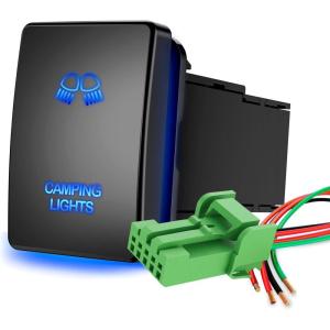 imageNilight Spot Lights Push Button Switch 12V ON Off with Connector Wire Kit 128quot x 087quot Replacement for Toyota Sequoia Highlander Tacoma Tundra 4Runner RAVR YarisCAMPING LIGHTS