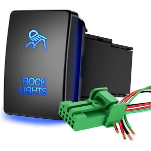 imageNilight Spot Lights Push Button Switch 12V ON Off with Connector Wire Kit 128quot x 087quot Replacement for Toyota Sequoia Highlander Tacoma Tundra 4Runner RAVR YarisROCK LIGHTS