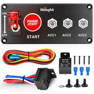 imageNilight Start Engine Button 12V DC 50A SPST on Off Momentary Switch Red Car Start Engine Button Stater Push Start Ignition Switch for Racing Sport Cars Trucks 2 Years WarrantyRed 5 in 1 Panel