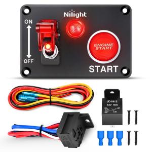 imageNilight Start Engine Button 12V DC 50A SPST on Off Momentary Switch Red Car Start Engine Button Stater Push Start Ignition Switch for Racing Sport Cars Trucks 2 Years WarrantyRed 2 in 1 Panel