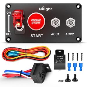 imageNilight Start Engine Button 12V DC 50A SPST on Off Momentary Switch Red Car Start Engine Button Stater Push Start Ignition Switch for Racing Sport Cars Trucks 2 Years WarrantyRed 4 in 1 Panel