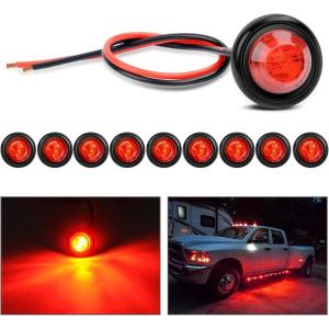 imageNilight TL03 10 PCS 34 Round Clearance LED Front Rear Side Indicator Bullet Marker Light for Truck RV Car Bus Trailer Van Caravan Boat 12V Amber10pcs Red