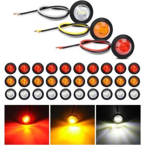 imageNilight TL03 10 PCS 34 Round Clearance LED Front Rear Side Indicator Bullet Marker Light for Truck RV Car Bus Trailer Van Caravan Boat 12V Amber30Pcs Amber Red White