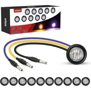 imageNilight TL03 10 PCS 34 Round Clearance LED Front Rear Side Indicator Bullet Marker Light for Truck RV Car Bus Trailer Van Caravan Boat 12V AmberAmber Purple 10Pcs