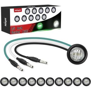 imageNilight TL03 10 PCS 34 Round Clearance LED Front Rear Side Indicator Bullet Marker Light for Truck RV Car Bus Trailer Van Caravan Boat 12V AmberGreen White 10Pcs