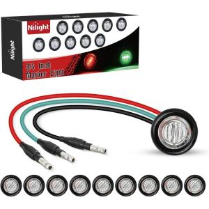imageNilight TL03 10 PCS 34 Round Clearance LED Front Rear Side Indicator Bullet Marker Light for Truck RV Car Bus Trailer Van Caravan Boat 12V AmberRed Green 10Pcs