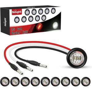 imageNilight TL03 10 PCS 34 Round Clearance LED Front Rear Side Indicator Bullet Marker Light for Truck RV Car Bus Trailer Van Caravan Boat 12V AmberRed White 10Pcs