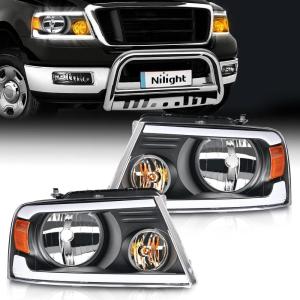 imageNilight Taillight Assembly Compatible with 2004 2005 2006 2007 2008 Ford F150 Rear Tail Light Lamp Replacement OE Style Driver Side and Passenger SideBlack Housing Amber Reflector DRL