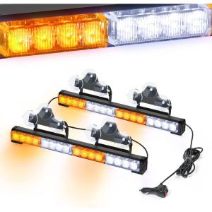 imageNilight Traffic Advisor Emergency Strobe Light Bar 2 In 1 17Inch 32LED 23 Flash Patterns Directional Safety Warning Lights with Cigar Lighter on Trucks Police Construction VehiclesAmber Mix White