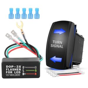 imageNilight Turn Signal Switch Blue 4Pin ONOffON Laser Etched SPDT Toggle Rocker Switches 12V 20A 24V 10A Jumper Wires for Cars RVs Campers TrailersBlue Turn Signal wFlasher