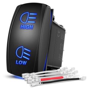 imageNilight Turn Signal Switch Blue 4Pin ONOffON Laser Etched SPDT Toggle Rocker Switches 12V 20A 24V 10A Jumper Wires for Cars RVs Campers TrailersHIGHLOW