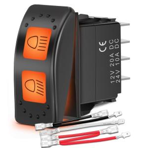 imageNilight UTV Driving Lights Rocker Switch On Off 5 PIN SPST LED Light Bar Switches with Orange Backlit 12V 24V Toggle with Jumper Wires Set for ATVs UTVs Cars Trucks RVsHigh Low Beam 6PIN