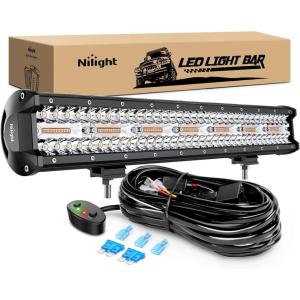 imageNilight ZH409 20 Inch 420W Triple Row Flood Spot Combo 42000LM LED Light Bar with Heavy Duty OffRoad Wiring Harness 2 Years Warranty WhiteAmber White 6 Modes