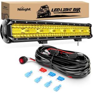 imageNilight ZH409 20 Inch 420W Triple Row Flood Spot Combo 42000LM LED Light Bar with Heavy Duty OffRoad Wiring Harness 2 Years Warranty WhiteYellow