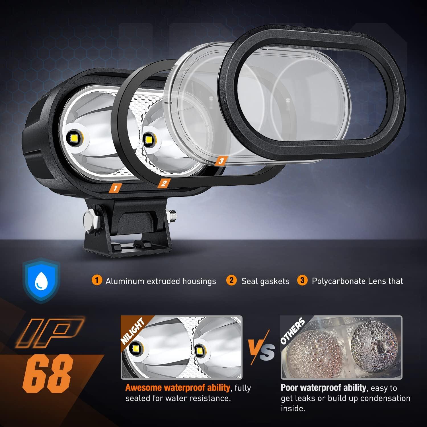 imageNilight 2 PCS 4 Inch Motorcycle LED Pods 2100LM Builtin EMC Driving Light Super Spotlight Offroad Fog Lights w 16AWG DT Wiring Kit for Motorbike SUV ATV Truck Boat Tractor Forklift