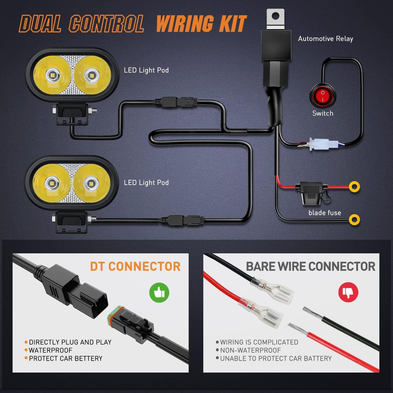 imageNilight 2 PCS 4 Inch Motorcycle LED Pods 2100LM Builtin EMC Driving Light Super Spotlight Offroad Fog Lights w 16AWG DT Wiring Kit for Motorbike SUV ATV Truck Boat Tractor Forklift