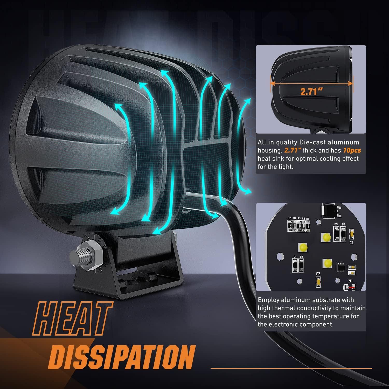 imageNilight 3Inch Round Motorcycle Led Light Pods 2PCS Spot Led Fog Light 1550LM Builtin EMC Offroad Driving Auxiliary Ditch Light for Motorbike SUV ATV Truck Boat Tractor Forklift