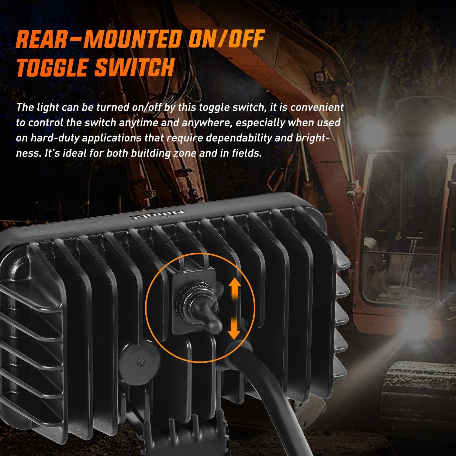 imageNilight 43 Inch Square Utility LED Work Light WIntegrated Toggle Switch 2PCS 60W 150 Flood Lamp for Offroad Heavy Equipment Vehicles Truck Tractor Golf Cart Boat ATV UTV2Pcs 18Led Flood Lights