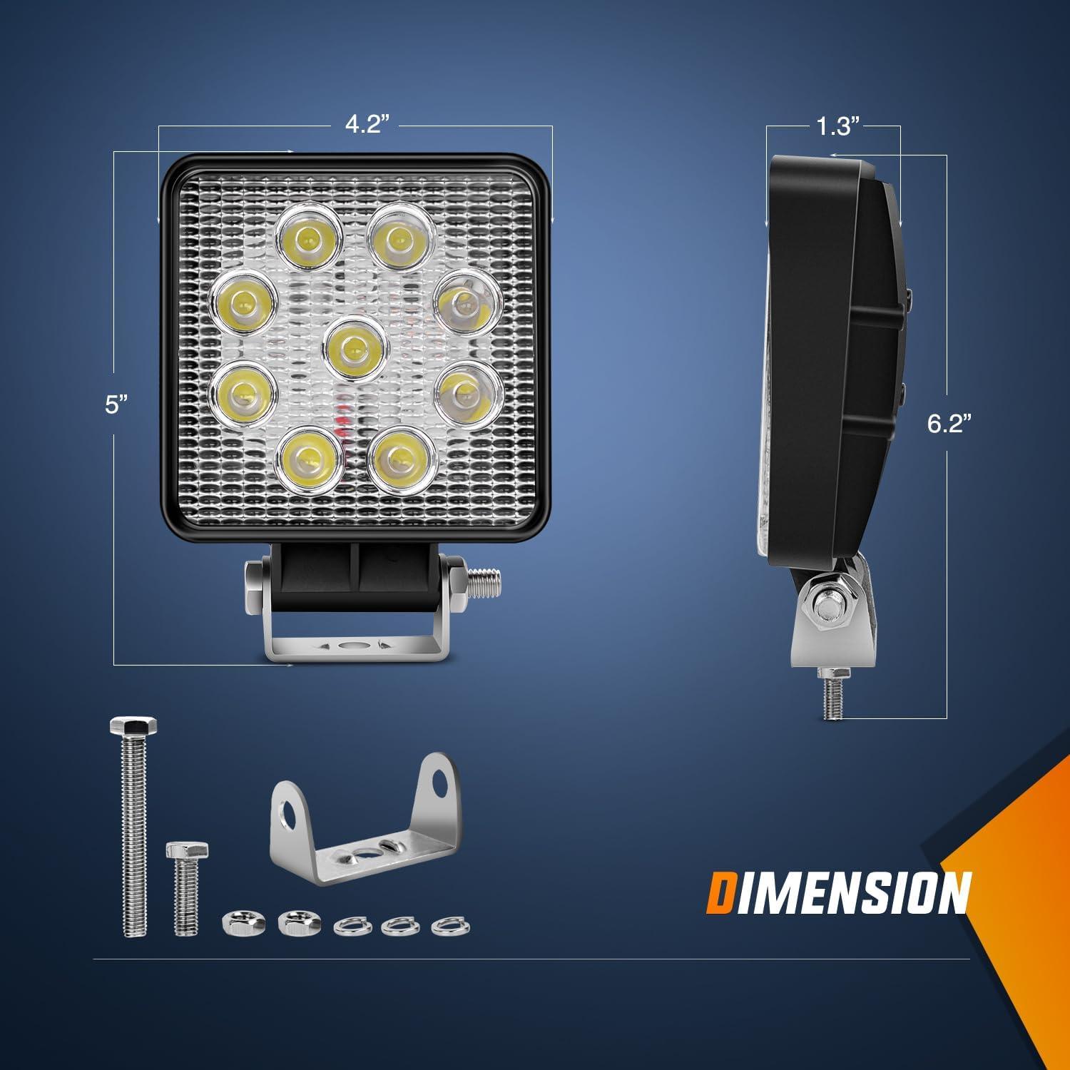 imageNilight 43 Inch Square Utility LED Work Light WIntegrated Toggle Switch 2PCS 60W 150 Flood Lamp for Offroad Heavy Equipment Vehicles Truck Tractor Golf Cart Boat ATV UTV2Pcs 27W Spot Lights