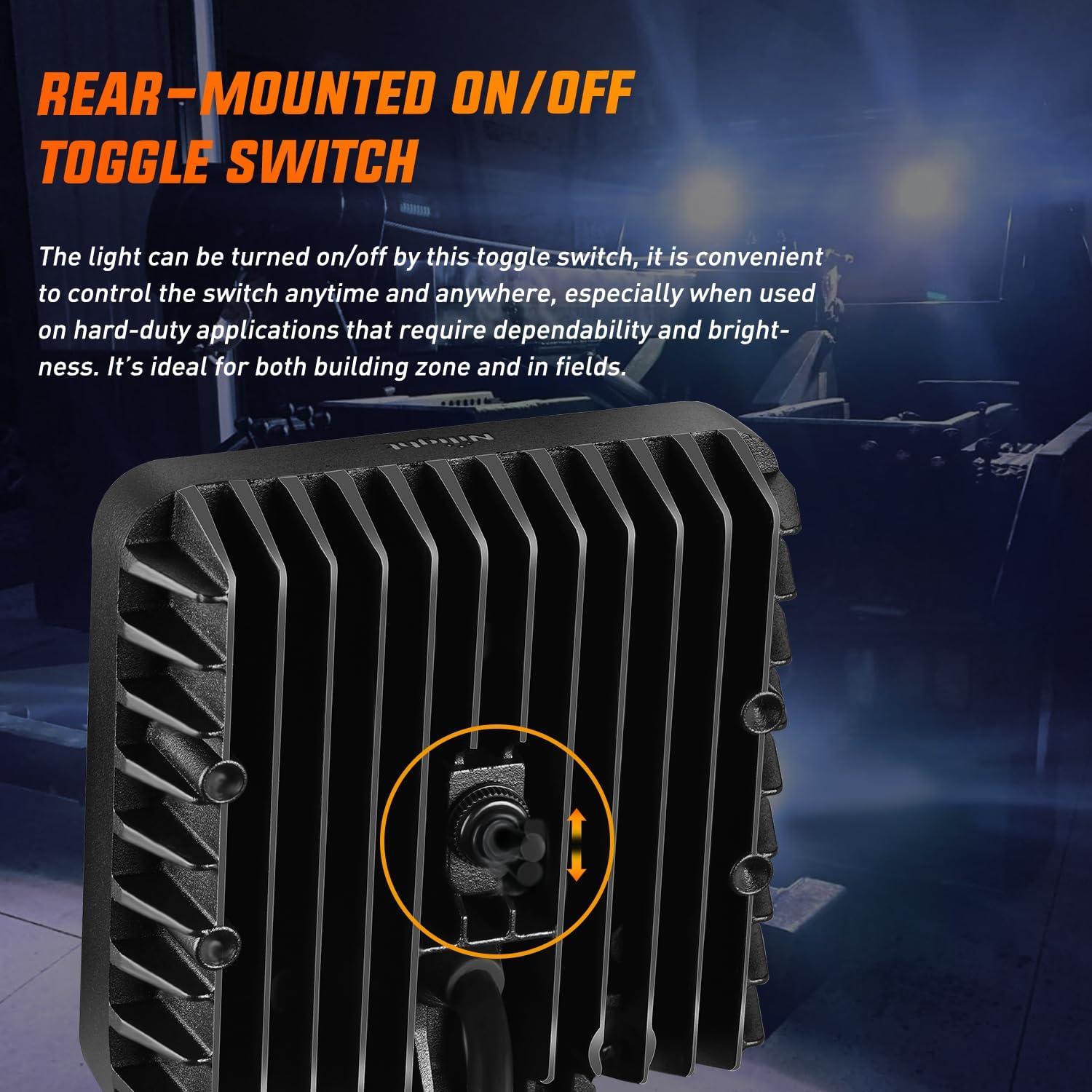 imageNilight 43 Inch Square Utility LED Work Light WIntegrated Toggle Switch 2PCS 60W 150 Flood Lamp for Offroad Heavy Equipment Vehicles Truck Tractor Golf Cart Boat ATV UTV2Pcs 30Led Flood Lights