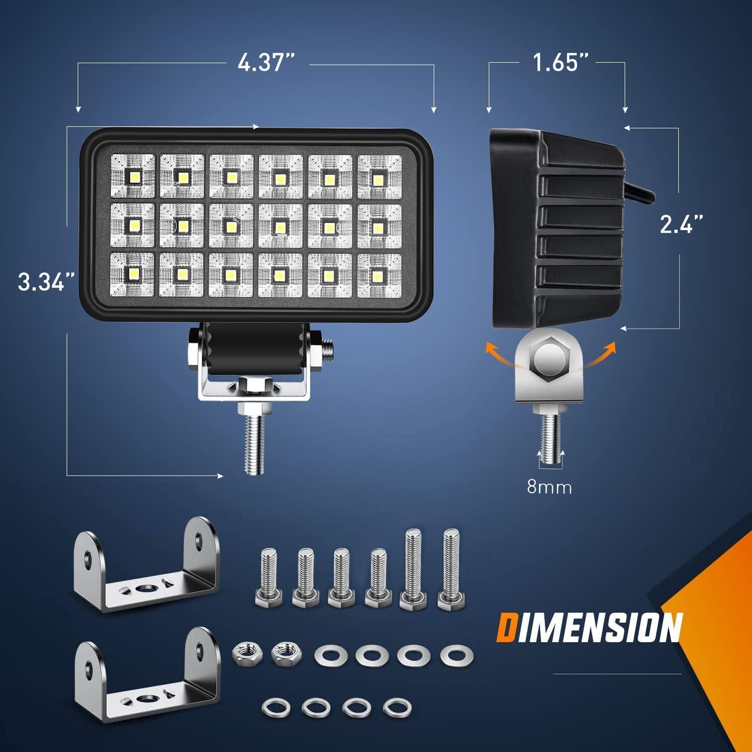 imageNilight 43 Inch Square Utility LED Work Light WIntegrated Toggle Switch 2PCS 60W 150 Flood Lamp for Offroad Heavy Equipment Vehicles Truck Tractor Golf Cart Boat ATV UTV2Pcs 18Led Flood Lights