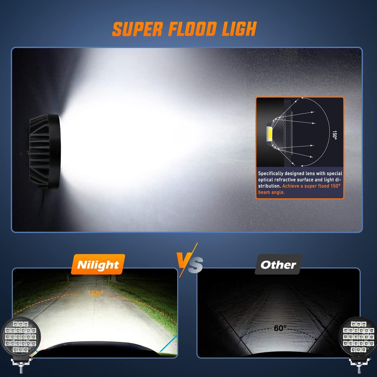 imageNilight 43 Inch Square Utility LED Work Light WIntegrated Toggle Switch 2PCS 60W 150 Flood Lamp for Offroad Heavy Equipment Vehicles Truck Tractor Golf Cart Boat ATV UTV2Pcs 24Led Flood Lights