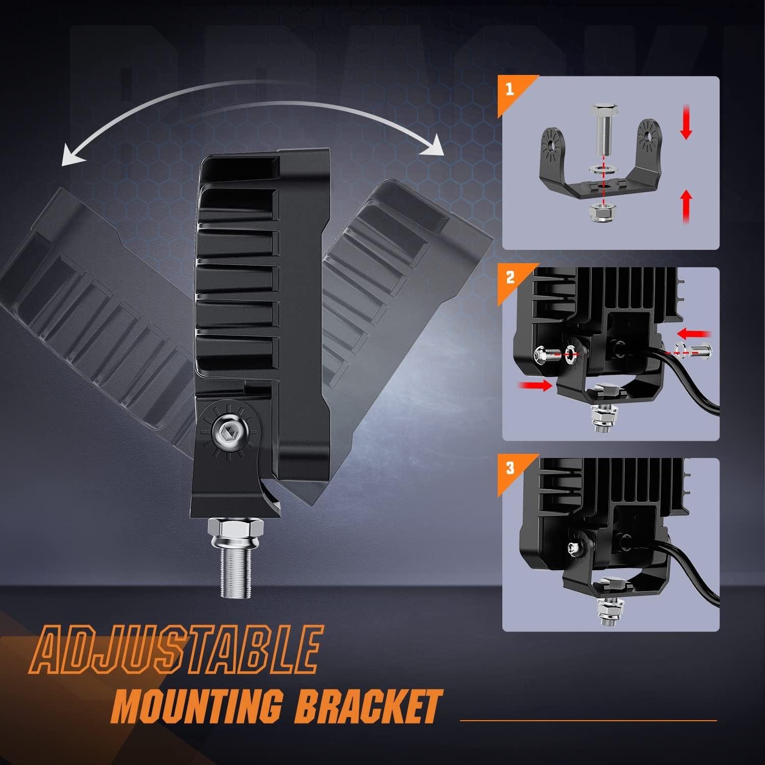 imageNilight 44Inch Led Pods 2PCS 48W 4780LM Work Lights Builtin EMC 90 Flood Beam Angle for Offroad Lights Side Light Rear BackUp Light for Tractor Truck Motorcycle Boat ATV UTV2Pcs 4Inch Led Pods Square