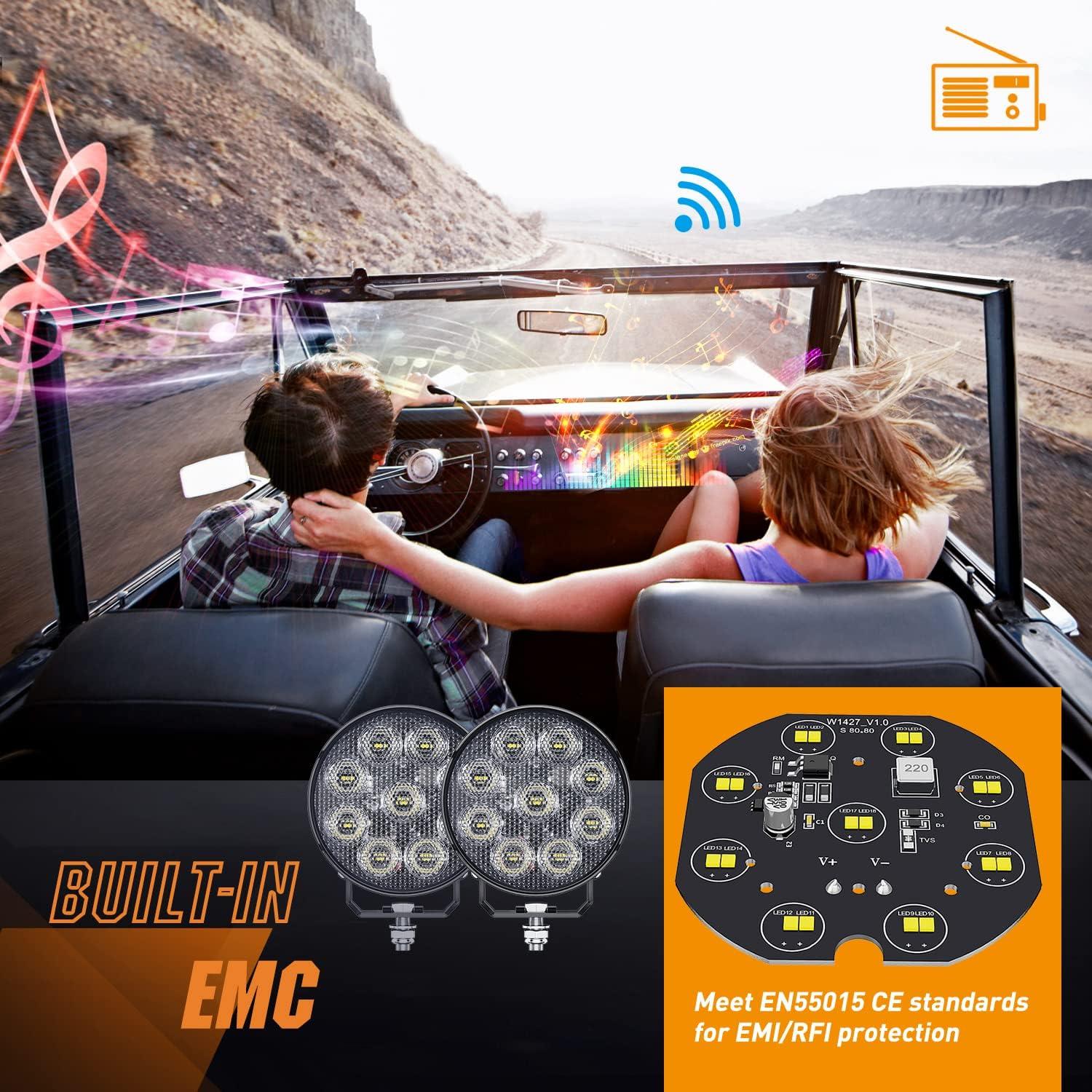 imageNilight 44Inch Led Pods 2PCS 48W 4780LM Work Lights Builtin EMC 90 Flood Beam Angle for Offroad Lights Side Light Rear BackUp Light for Tractor Truck Motorcycle Boat ATV UTV2Pcs 4Inch Led Pods Round