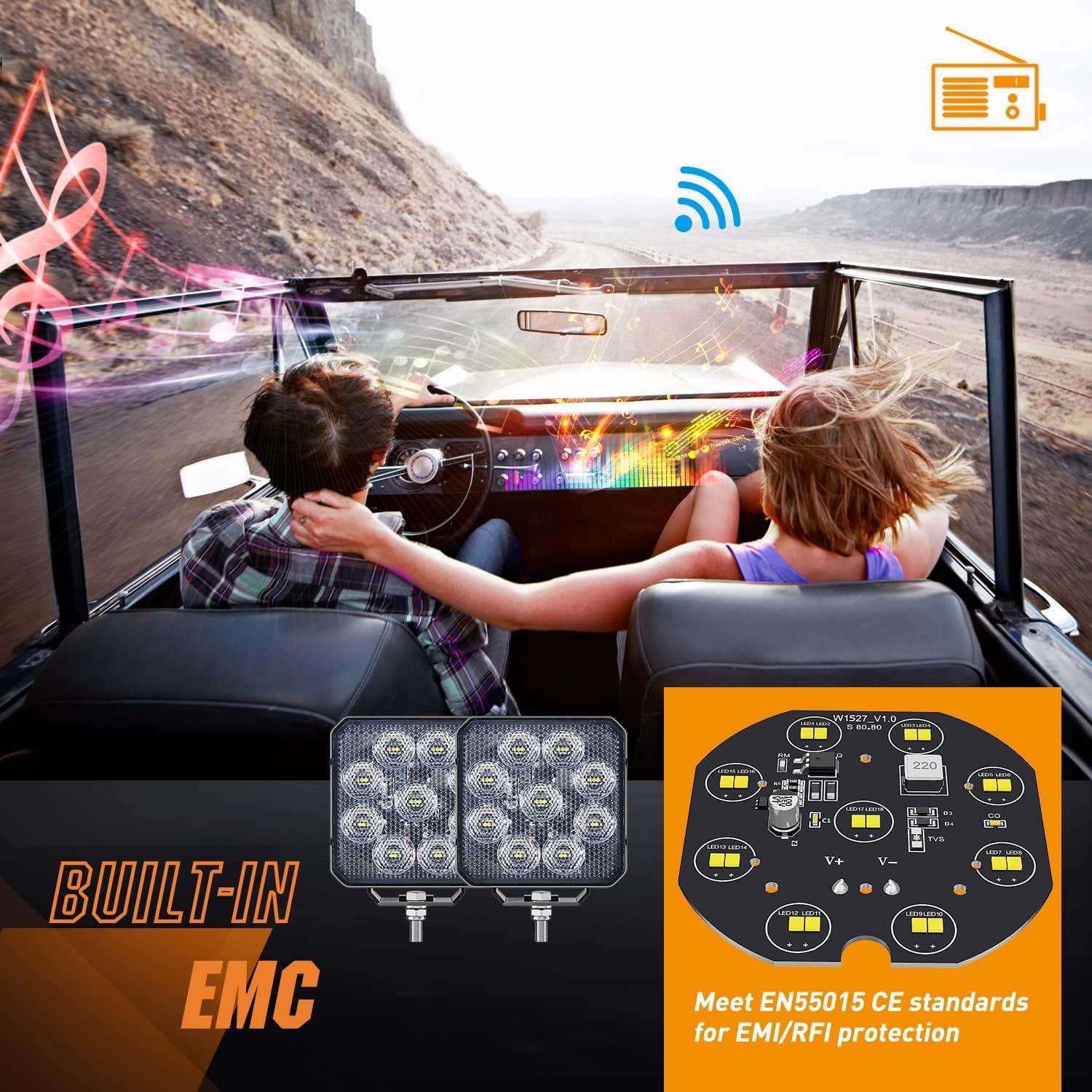 imageNilight 44Inch Led Pods 2PCS 48W 4780LM Work Lights Builtin EMC 90 Flood Beam Angle for Offroad Lights Side Light Rear BackUp Light for Tractor Truck Motorcycle Boat ATV UTV2Pcs 4Inch Led Pods Square