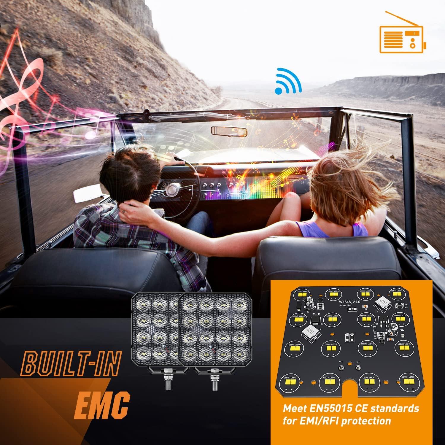 imageNilight 44Inch Led Pods 2PCS 48W 4780LM Work Lights Builtin EMC 90 Flood Beam Angle for Offroad Lights Side Light Rear BackUp Light for Tractor Truck Motorcycle Boat ATV UTV2Pcs 44Inch Led Pods Square